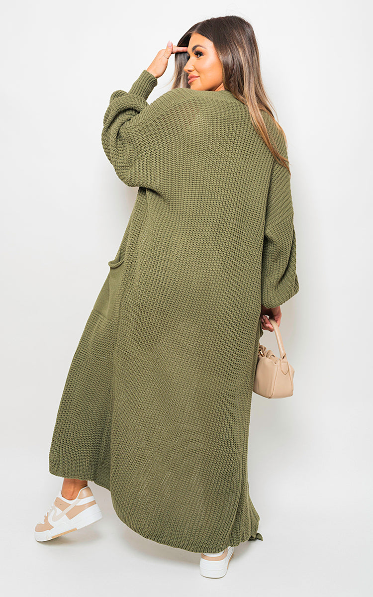 Chunky Knitted Balloon Sleeve Long Maxi Cardigan-6
