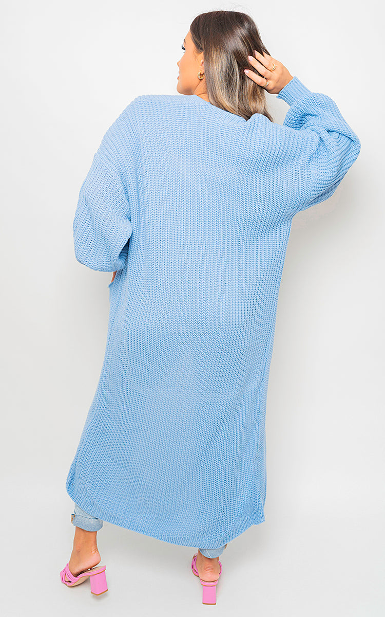Chunky Knitted Balloon Sleeve Long Maxi Cardigan-5