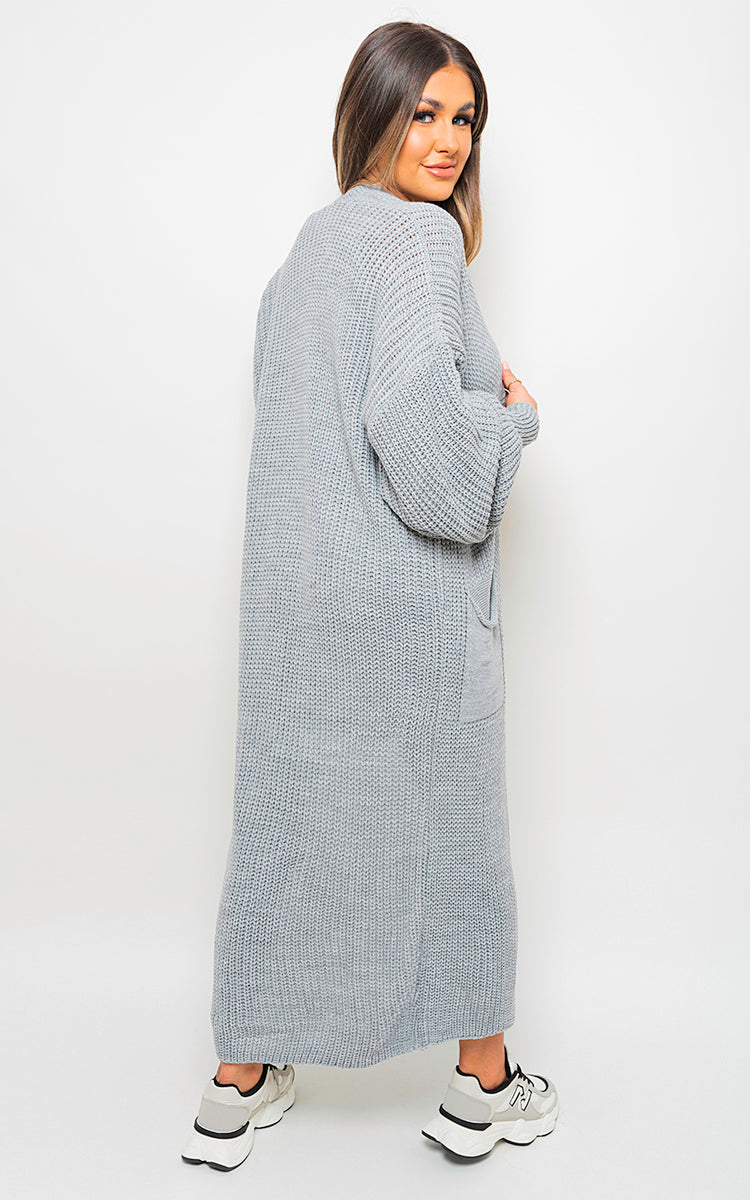 Chunky Knitted Balloon Sleeve Long Maxi Cardigan-14
