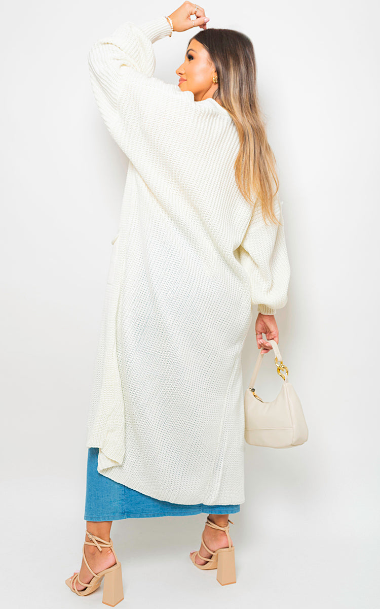 Chunky Knitted Balloon Sleeve Long Maxi Cardigan-7