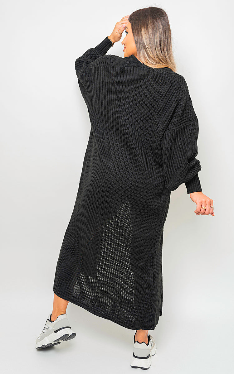 Chunky Knitted Balloon Sleeve Long Maxi Cardigan-8