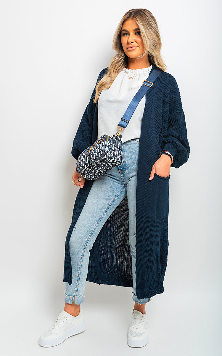 Chunky Knitted Balloon Sleeve Long Maxi Cardigan-10