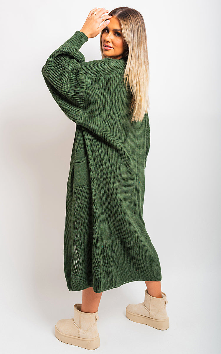 Chunky Knitted Balloon Sleeve Long Maxi Cardigan-9