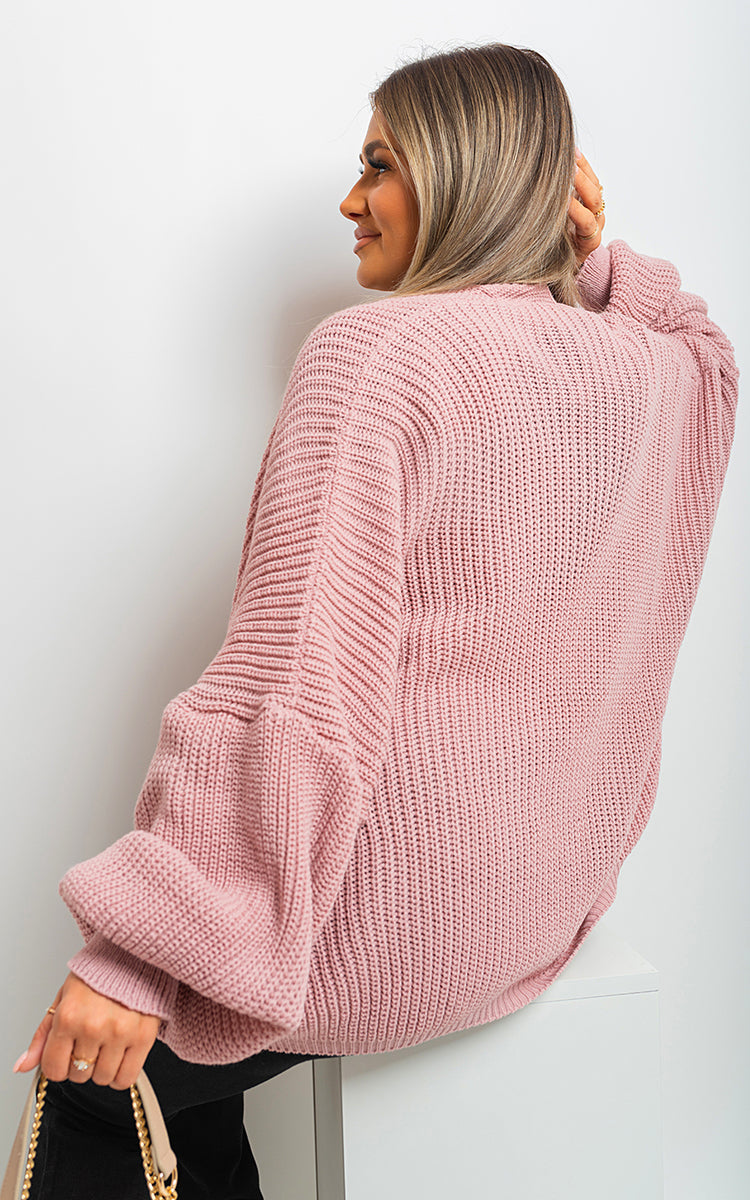 Knitted Balloon Sleeve Cardigan-5