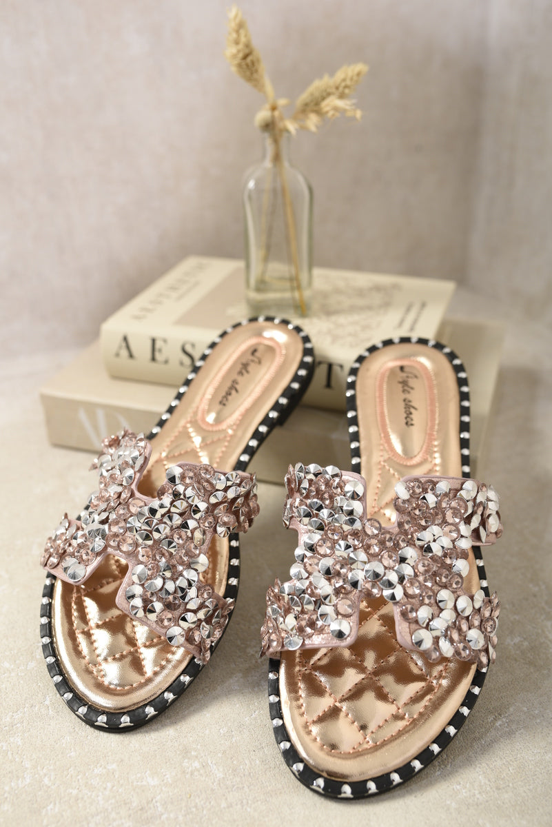 Embellished Open Toe Flat Sandals-0