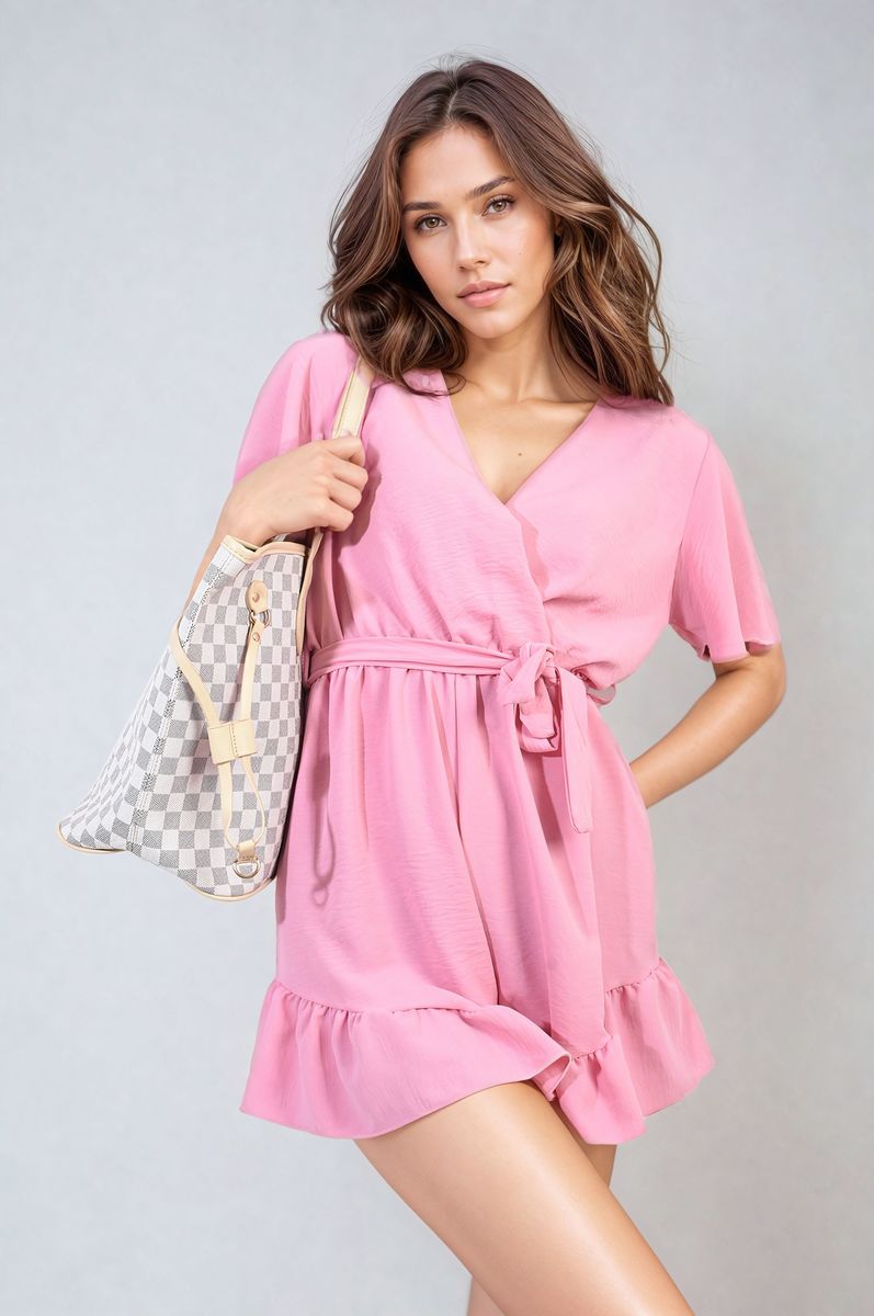 Belted Wrap-Over Frill Playsuit-2