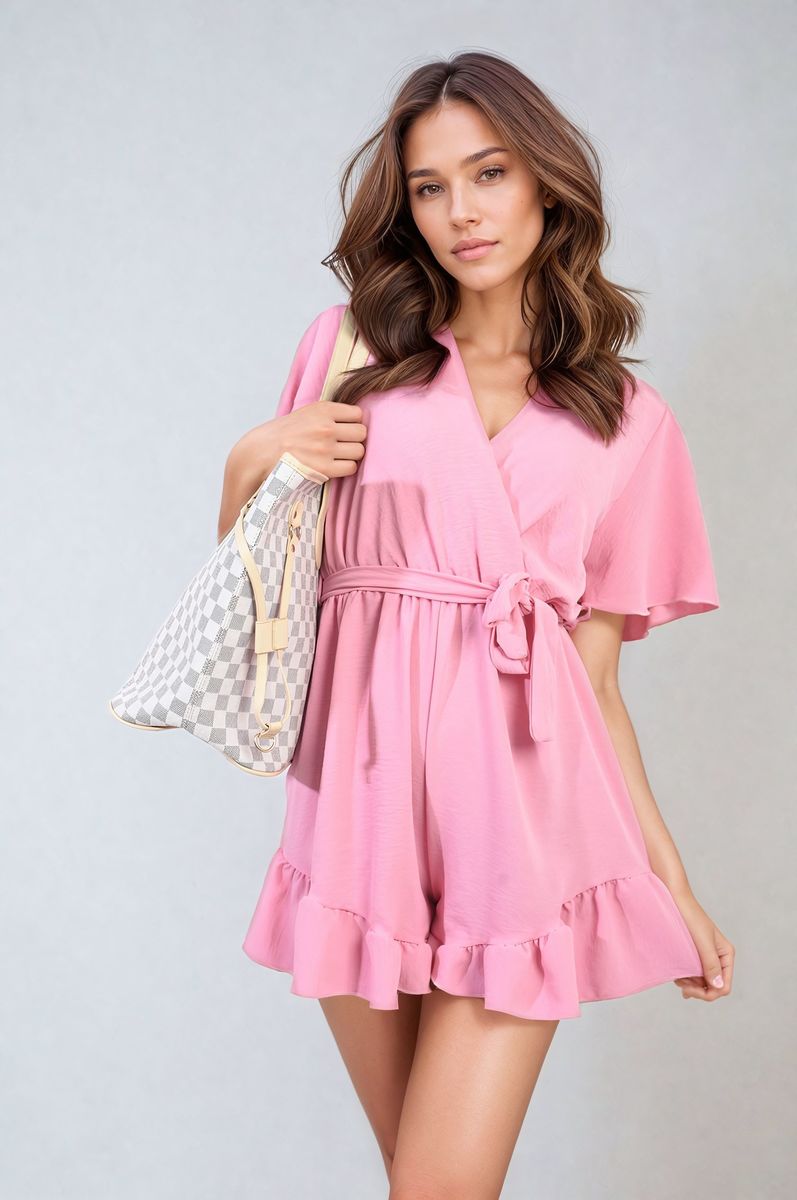 Belted Wrap-Over Frill Playsuit-0