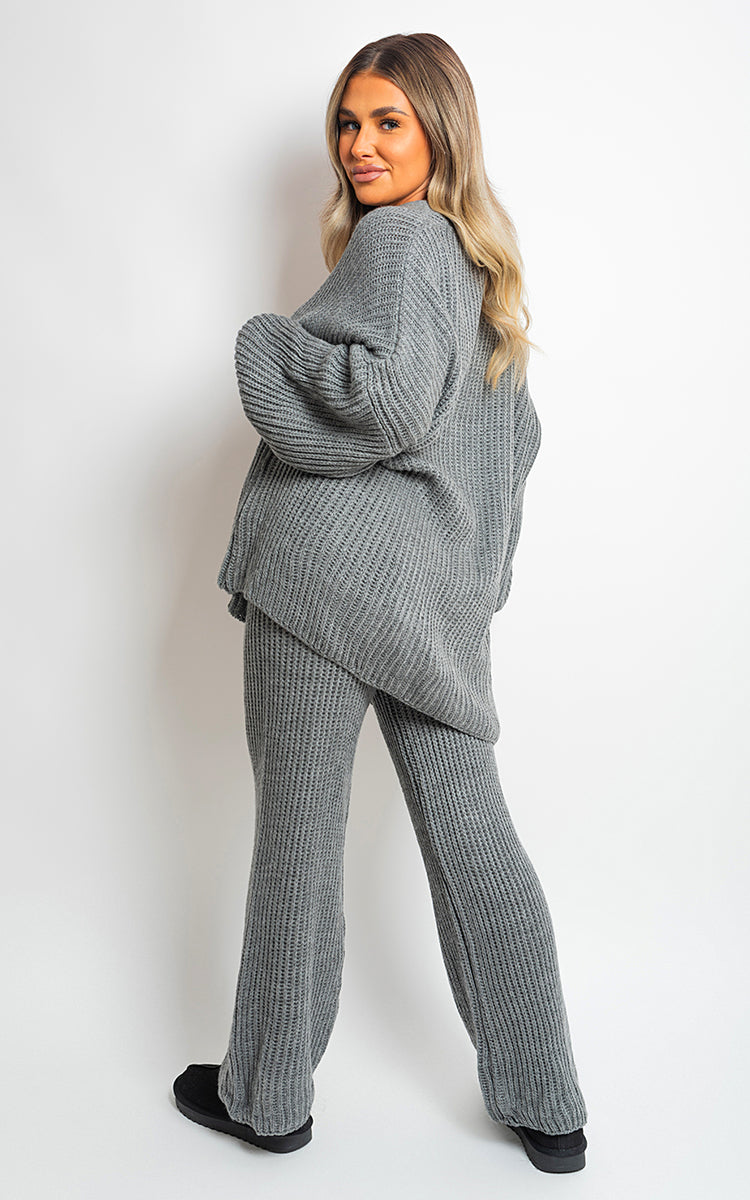 Chunky Knitted Button Up Cardigan Wide Leg Trousers Co-ord Set-7