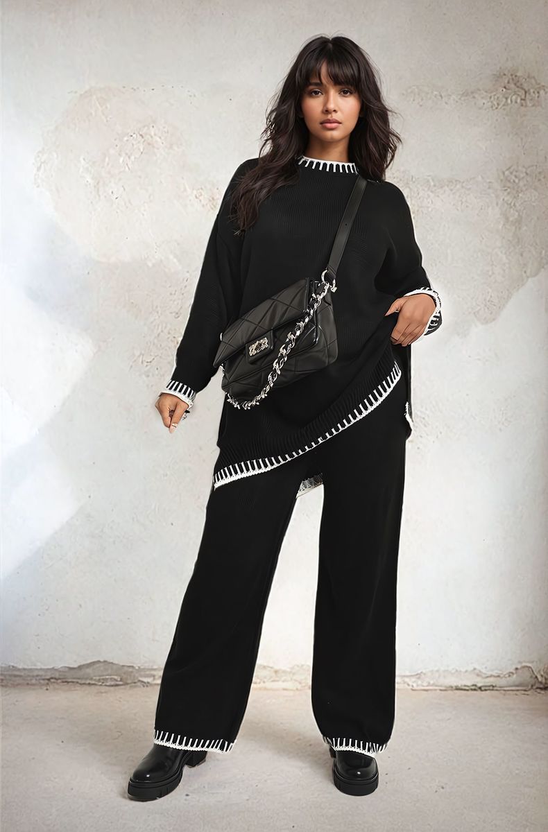 Knitted Co-ord Set with Blanket Stitch Detail-0