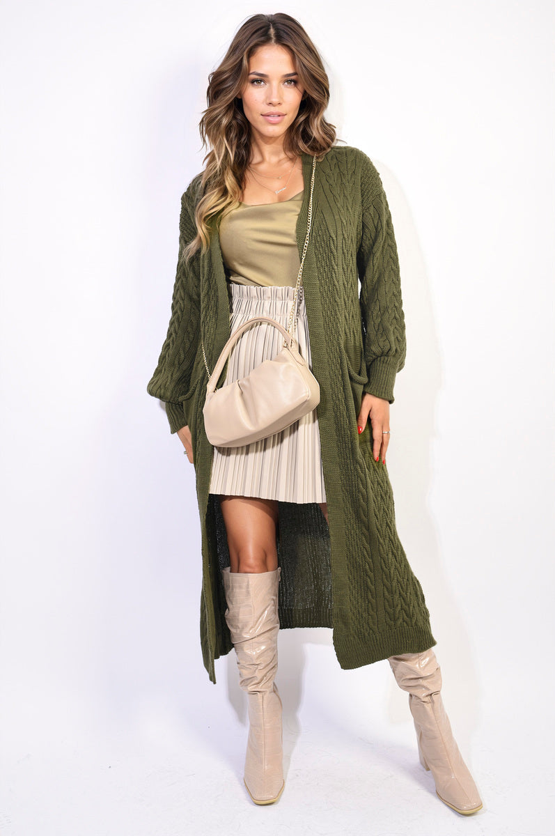 Front Open Long Knitted Cardigan with Front Pockets-6