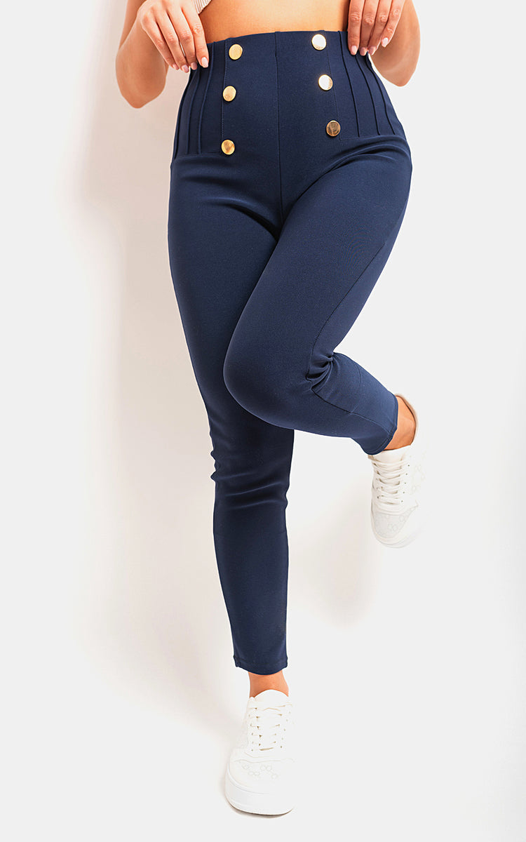 High Waisted Button Front Detail Trouser-6