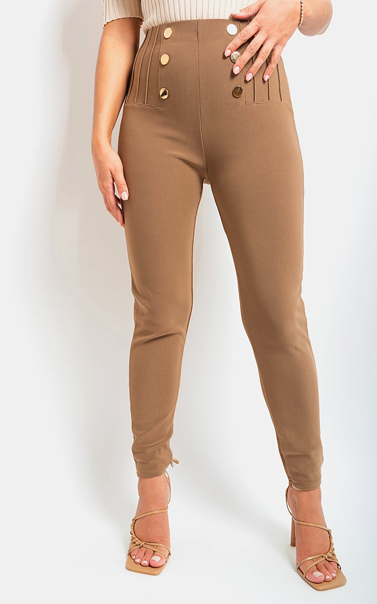 High Waisted Button Front Detail Trouser-5