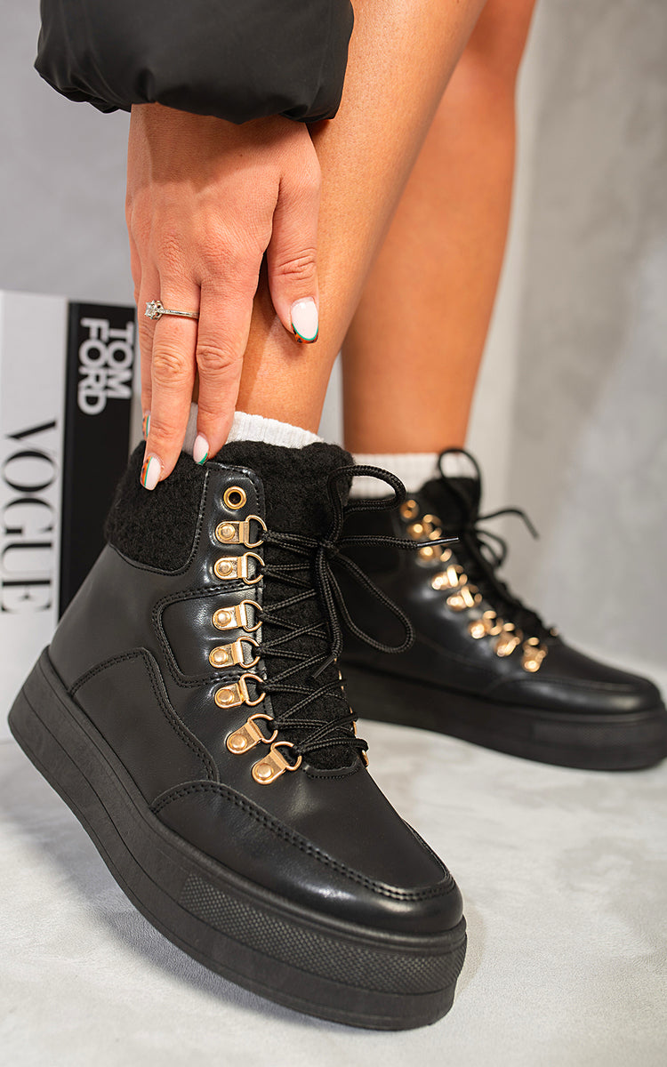 Leather Lace Up Front Platform Boots-2