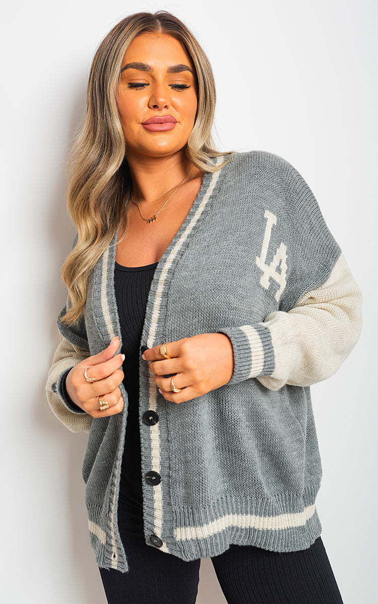 LA Print Knitted Varsity Cardigan-2