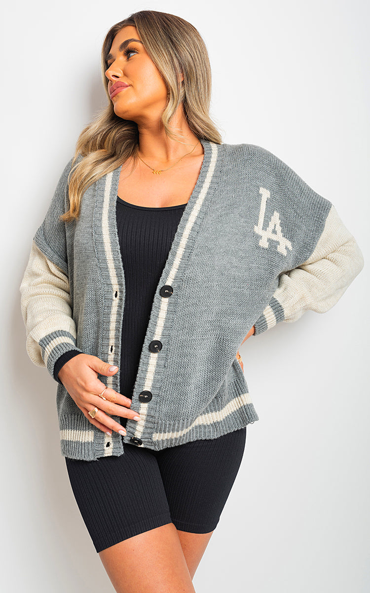 LA Print Knitted Varsity Cardigan-4