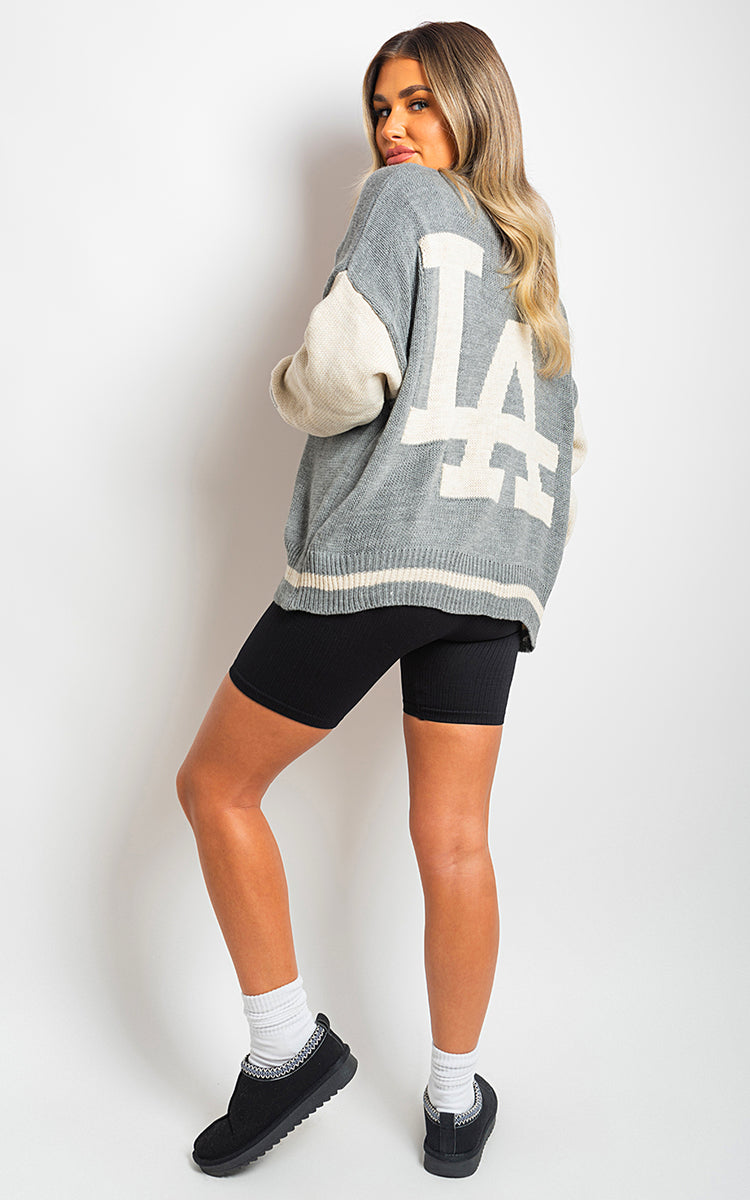 LA Print Knitted Varsity Cardigan-3