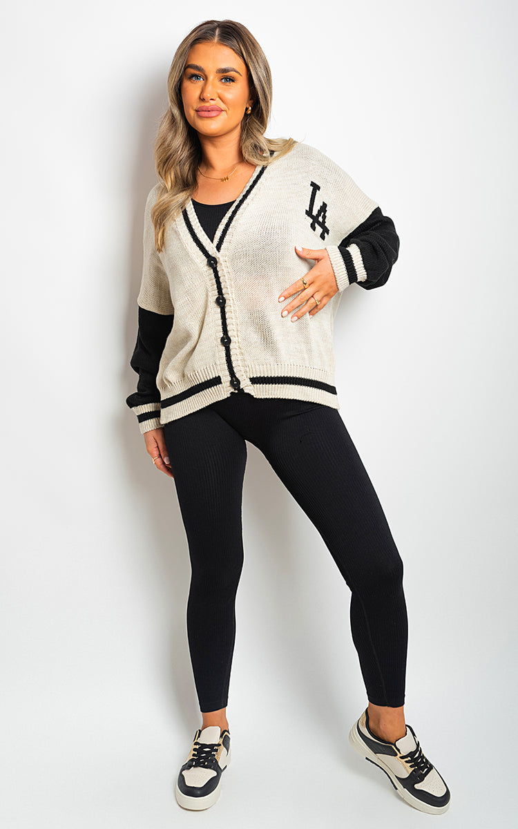 LA Print Knitted Varsity Cardigan-5
