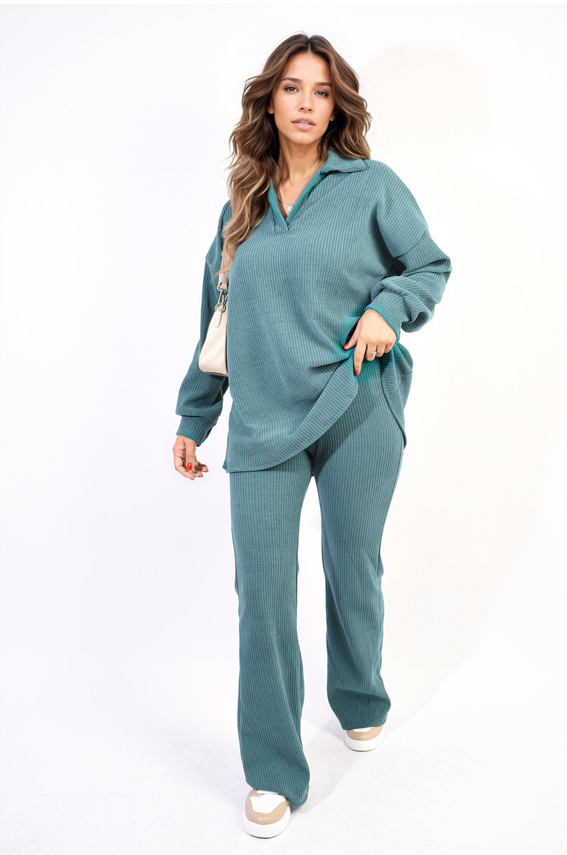 Collared Long Sleeve & Trouser Co-ord Set-11