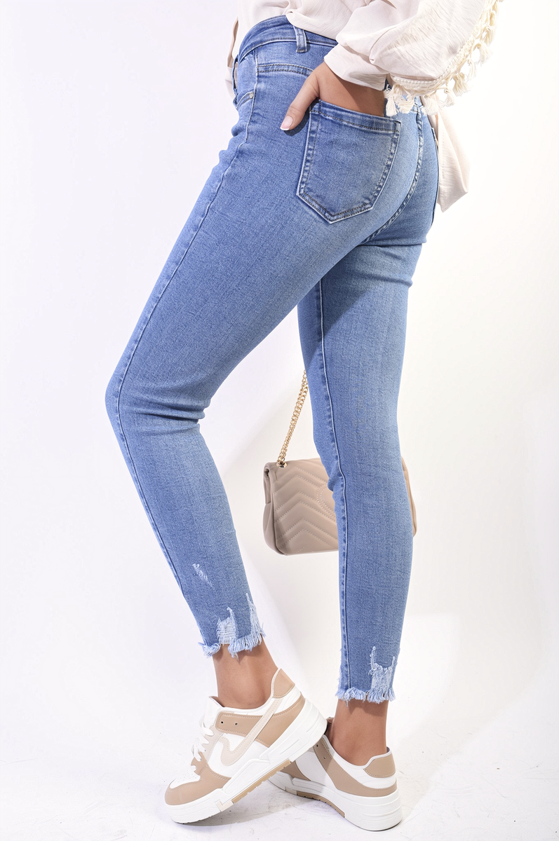 High Waist Distressed Hem Skinny Jeans-1