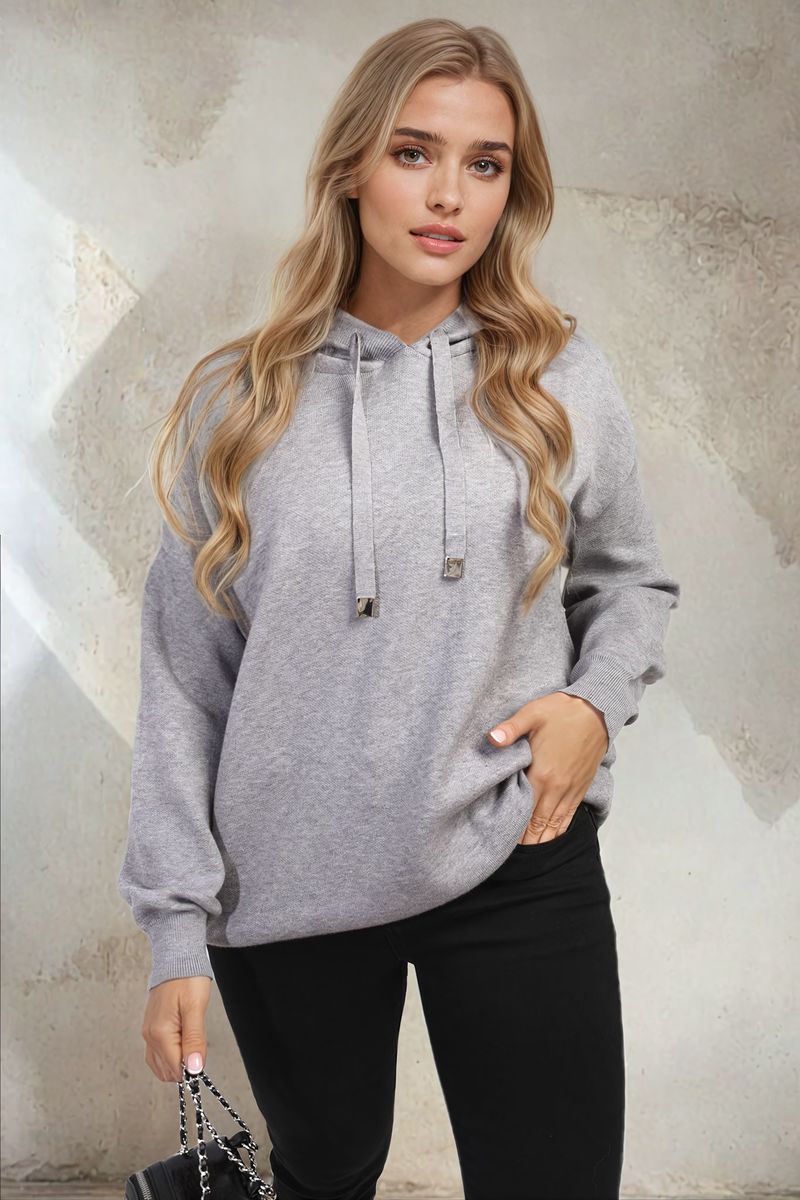 Back Heart Print Knitted Hoodie-5
