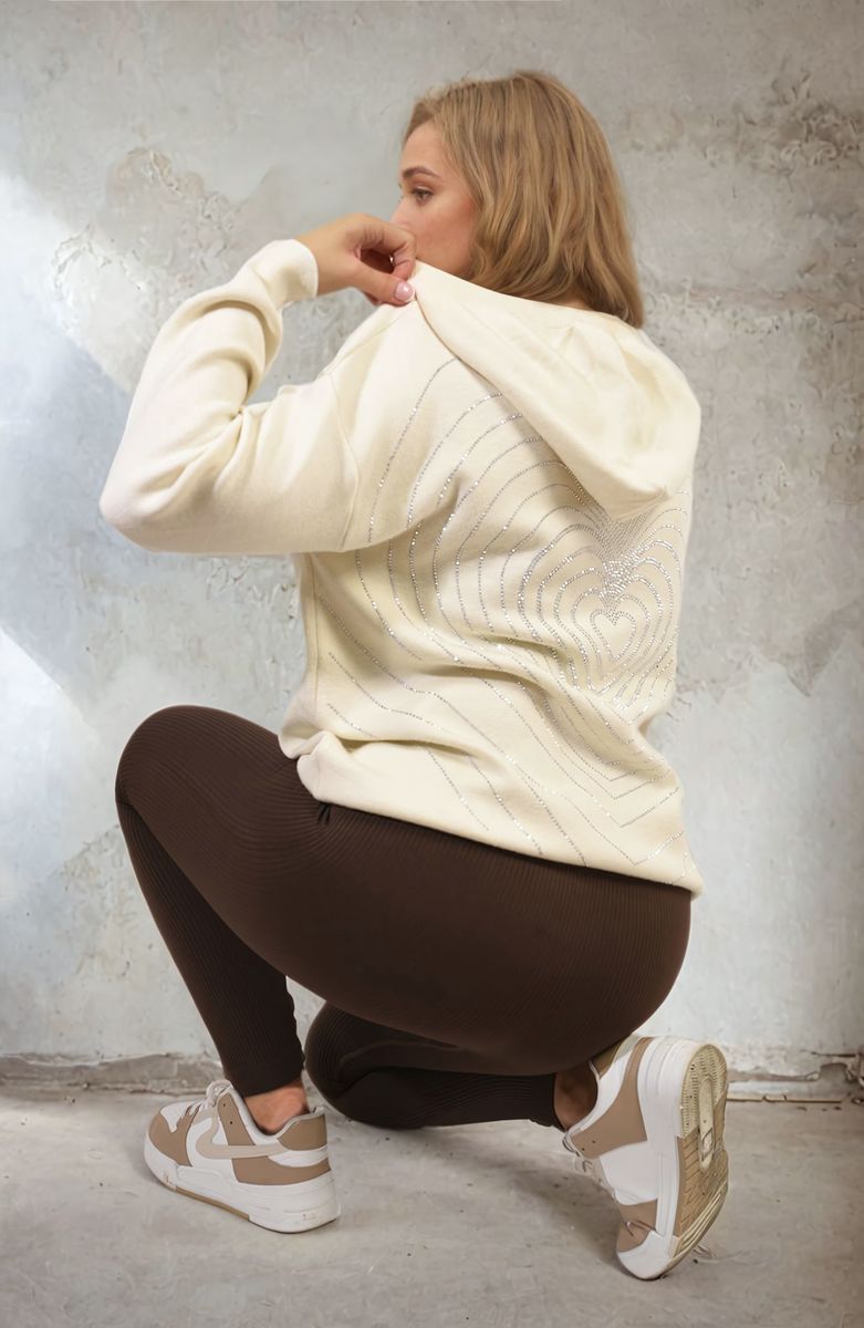 Back Heart Print Knitted Hoodie-2