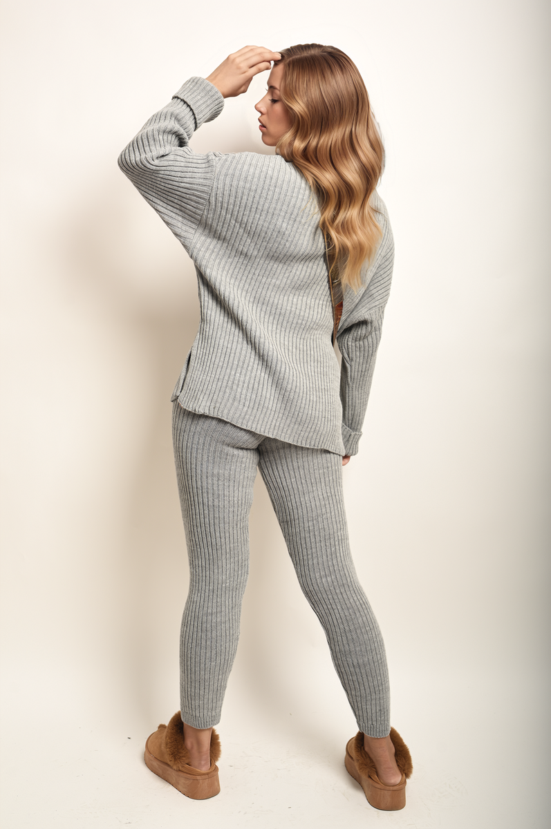 Chunky Knitted High Roll Neck Top Bottom Co-ord Set-5
