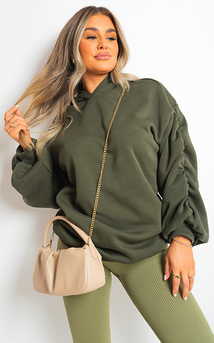 Fall Winter Oversized Ruched Sleeves Hoodie-6