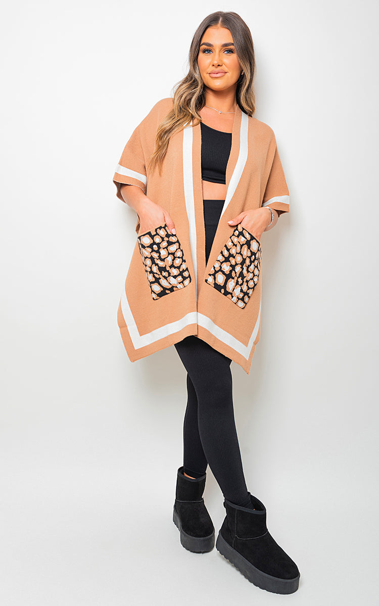 Leopard Pocket Wrap Knitted Cardigan-3