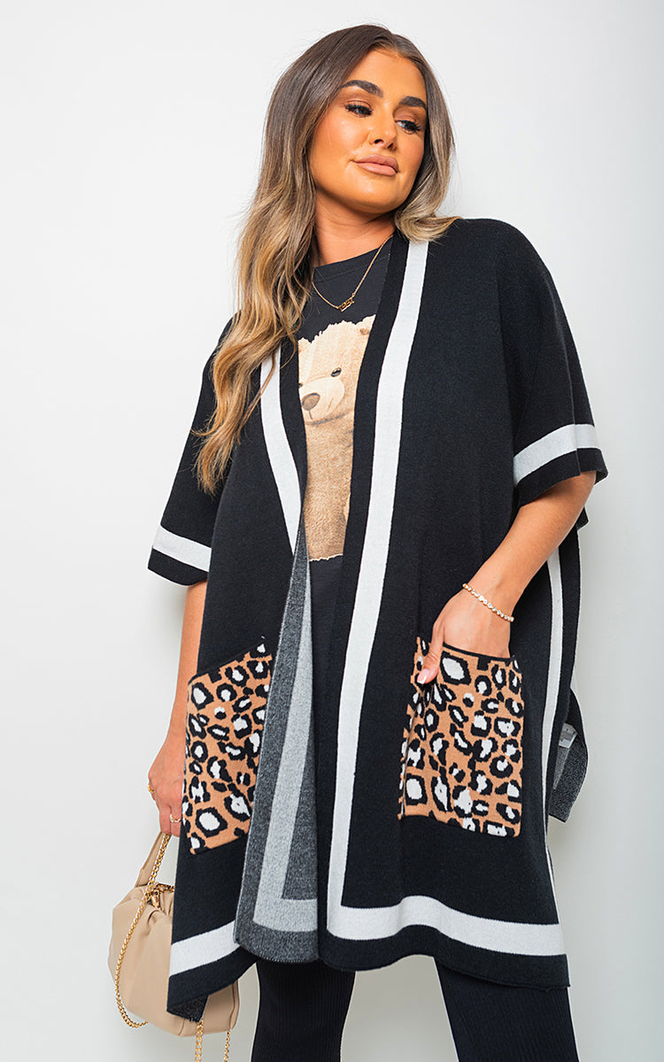 Leopard Pocket Wrap Knitted Cardigan-2