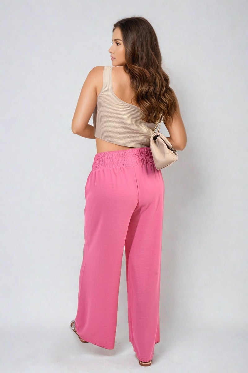 Elastic High Waist Wide Leg Trousers-5