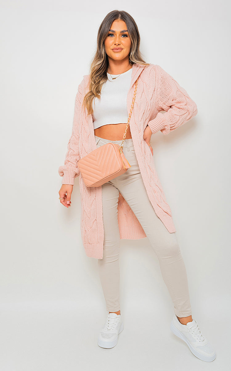Chunky Cable Knitted Oversized Longline Hooded Cardigan-8