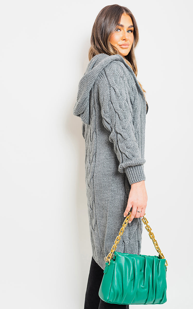 Chunky Cable Knitted Oversized Longline Hooded Cardigan-12