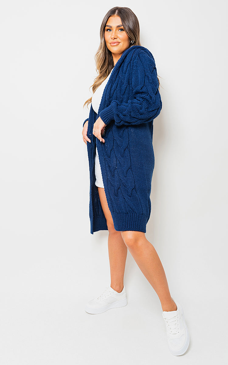 Chunky Cable Knitted Oversized Longline Hooded Cardigan-13