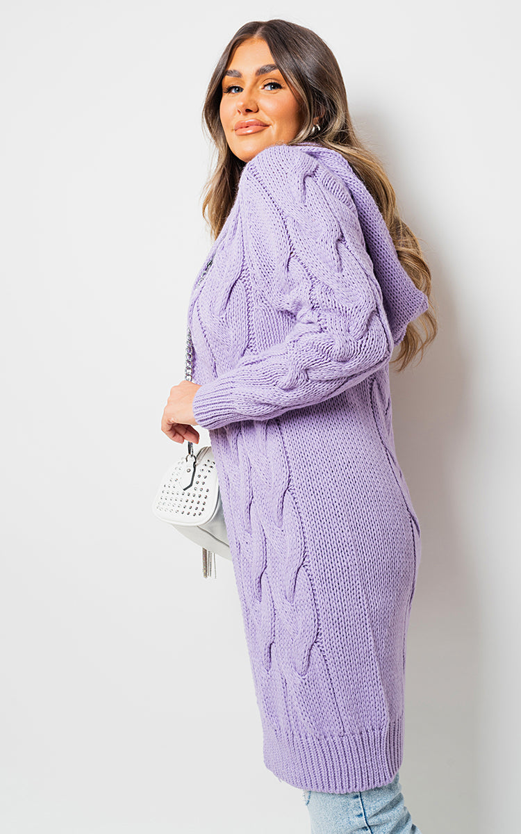 Chunky Cable Knitted Oversized Longline Hooded Cardigan-14