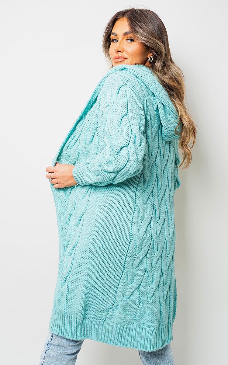 Chunky Cable Knitted Oversized Longline Hooded Cardigan-15
