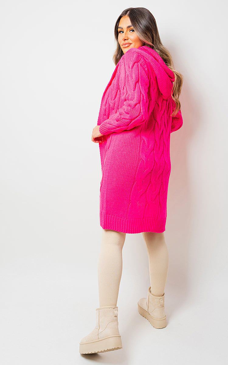 Chunky Cable Knitted Oversized Longline Hooded Cardigan-7