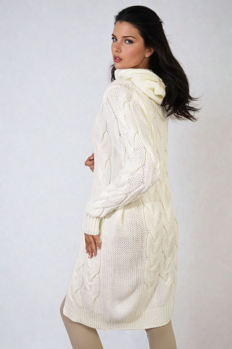Chunky Cable Knitted Oversized Longline Hooded Cardigan-3